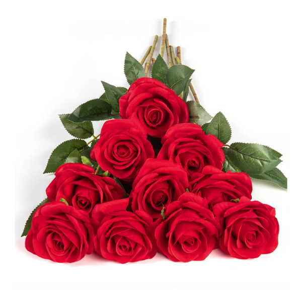 KüNstliche Rosen Seide 54Cm Rot 10Er Set Blumenstrauß Deko Hochzeit Feier-image