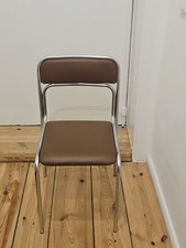 Vintage Bauhaus Chrome Tubular Steel Chair, Brown Faux leather dining chairs