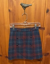 VTG 90s Y2K Women s Gap Blue Red Wool Plaid Button Front Lined Skirt Size: 4
