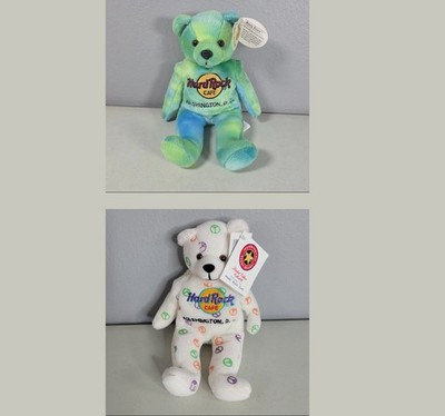 Hard Rock Cafe Beanie Bears Monty Beara + Peace Bear Washington DC 2001 2004