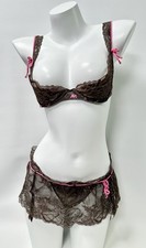 Vintage Y2K Victoria Secret Exposed Bra Garter Thong Panty Lingerie Set 34C L