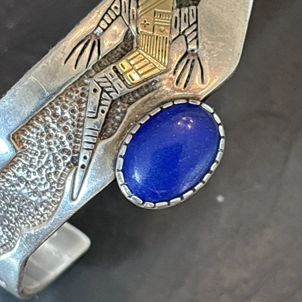 Roderick Tenorio Carolyn Pollack 14k & Sterling Lapis Vintage Cuff Bracelet 6.7” - Image 4 of 4