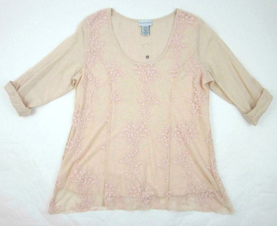 Soft Surroundings Ciao Bella Lace Overlay Jersey Knit Top PETITE MEDIUM PM