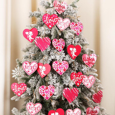 24PCS Valentines Day Tree Decorations, 4 Inch Wooden Large Red Pink White Heart