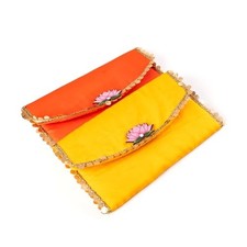 Handmade Purse WalletHand Stitched Traditional Ethnic Yellow  Orange Set of 2