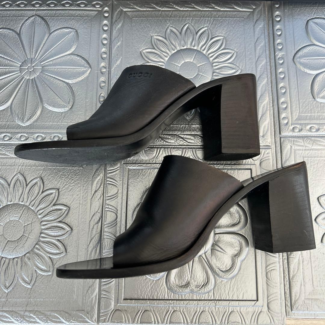 GUCCI Mules Sandals Heel Leather Black EU36.5/US6.5 116125c thumbnail 3