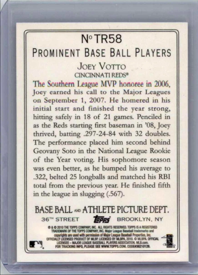 2010 Topps Joey Votto Cincinnati Reds #TR58 - Image 2 of 2