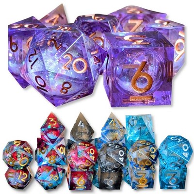 Ebenholz Glimmer Flüssigkern Würfel Set DND D&D scharfe Kante Harz Würfel schwarz D20 Geschenk