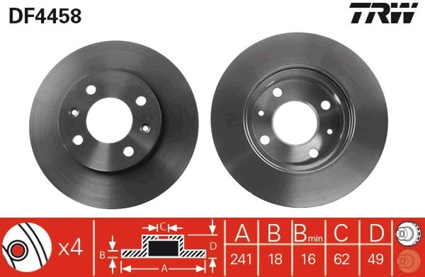 2X Trw Bremsscheibe DF4458 FüR Ba Ia Pa Picanto Kia Ta Hyundai I10 1 2 Lpg Sa-image