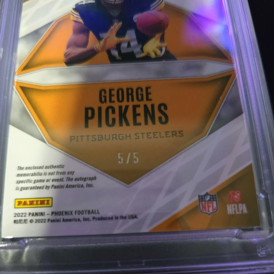 2022 Panini Phoenix - RPA Rookie Auto George Pickens Onyx /25 FOTL PSA 8 - Image 3 of 4