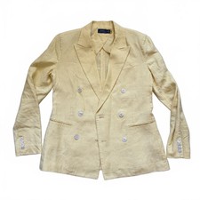 Polo Ralph Lauren Double-Breasted Blazer Coat Jacket Linen Yellow Women Size 10