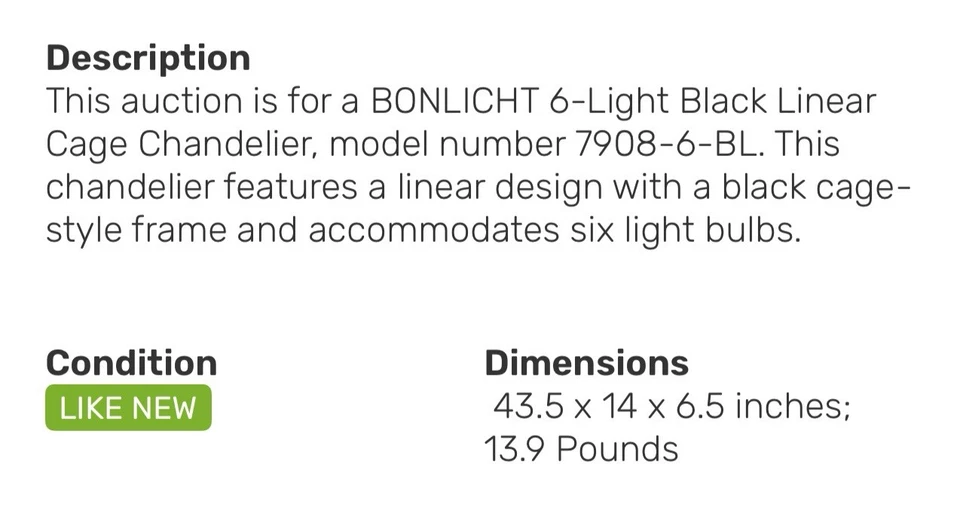 Bonlicht 6-light Model 7908-6-BL Black Liner Cage Chandelier - Image 2 of 3