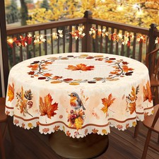 1Pc Fall Tablecloth with Maple Leaf Patterns, Vintage Rectangular Round Table Co