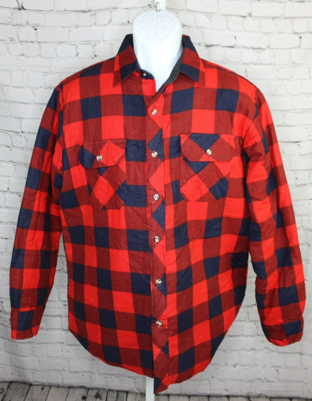 Northwest Winter Weight Shirt Men L Red Plaid Flannel Quilted Button Up Shacket
