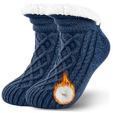 Unisex Slipper Socks for Men Women Fuzzy 10.5-12.5 Women/9-11 Men Navy Blue