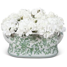 US SELLER - 18in Green White Chinoiserie Bird Flower Porcelain Footbath Planter
