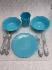 Step 2 Pretend Play Kitchen Replacement Blue Plate 2 bowls cup silverware