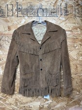Vintage Joo-Kay Suede Leather Fringe Jacket Western Boho Tan Size 14 Women
