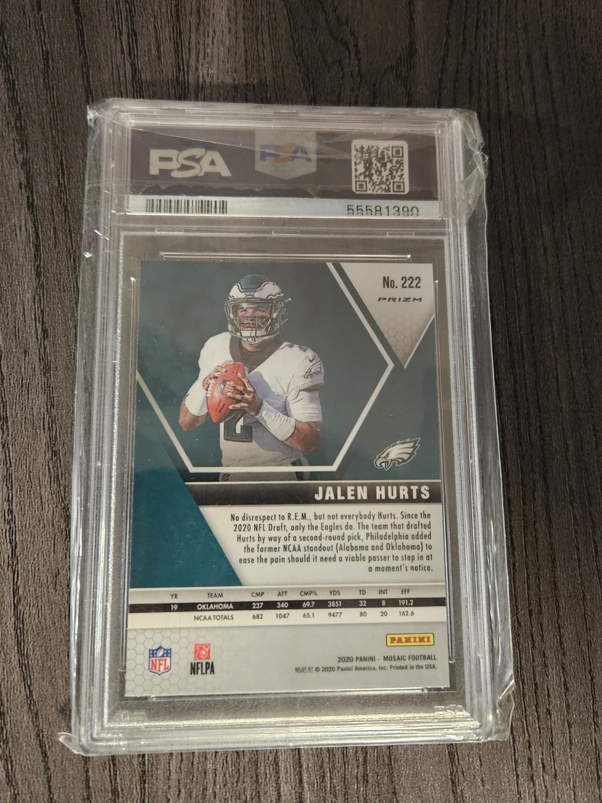 2020 Panini Mosaic Jalen Hurts #222 Green Mosaic Prizm Rookie RC PSA 10 view 2