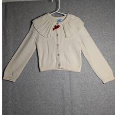Draper James Cardigan Girls Size 5 Cream Preppy Holiday Red Bow Classic Elegant