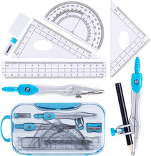 Math Geometry Kit Set 10 Pieces with Shatterproof Storage Box, Student Supplies