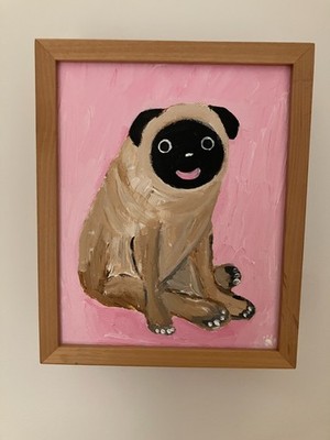 Folk Art Painting of a Pug Acrylic in Shadow Box Frame by Yutaka Fujita 2003