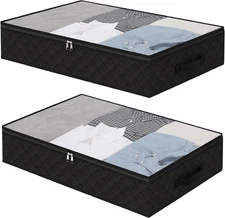Black Underbed Storage Bags with Clear Window and 2 Reinforced Handles under Bed
