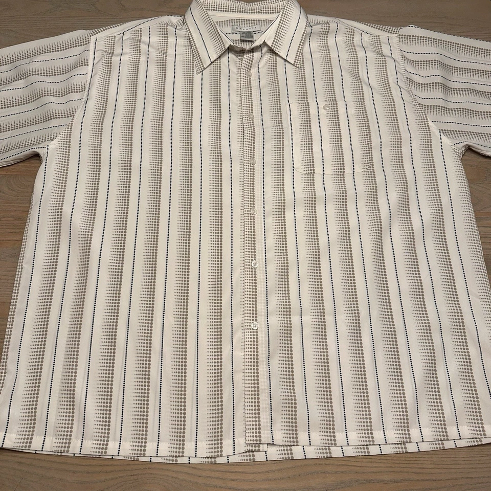 Camisa Marquis Blanca Salvaje Geométrica a Rayas Para Hombres 3XL Corta Slv Círculos Abotonados Foto 3 de 4