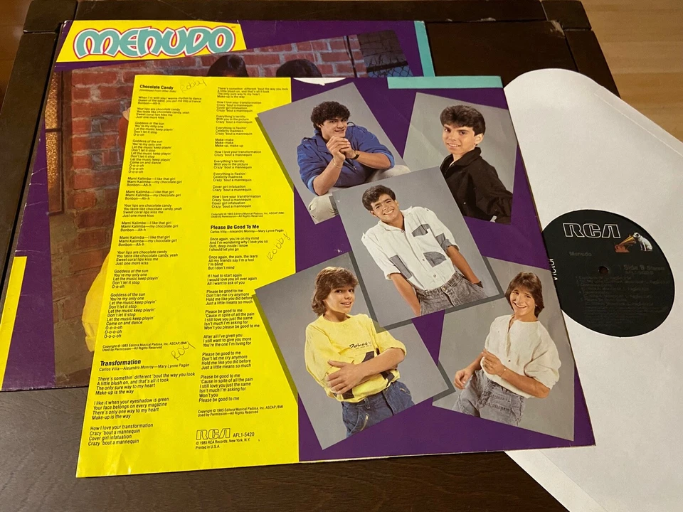 Menudo~S/T~POSTER~INNER SLEEVE~Ricky Martin~80s Latin Teen Idol Synth Pop Dance - Image 3 of 4