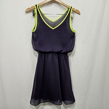 Express Dress Womens XS Purple Double V Neck Sleeveless Shift Thin Elastic Waist