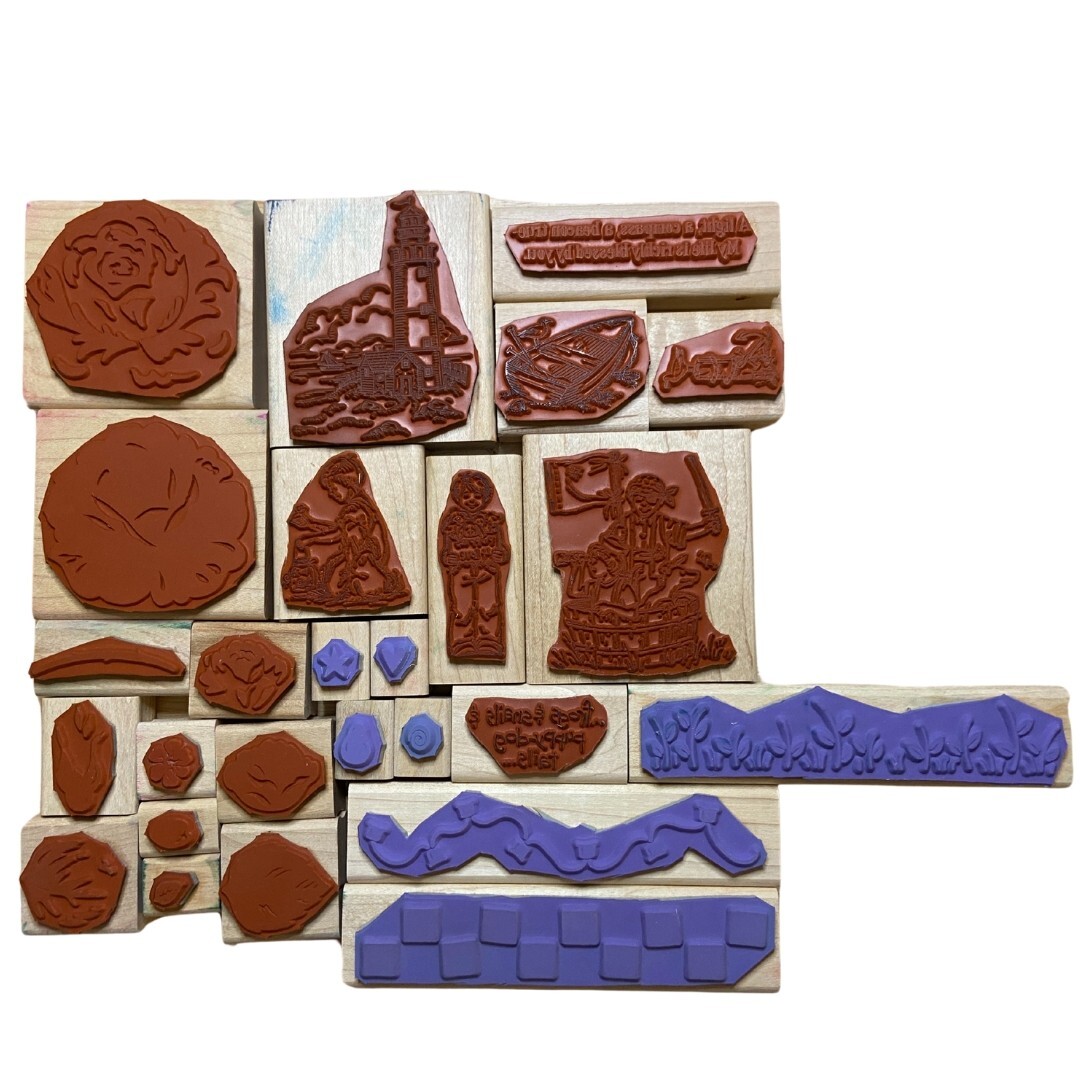 Vintage Stampin Up Wood Mounted Rubber Stamps Lot of 71 Mostly New With Cases