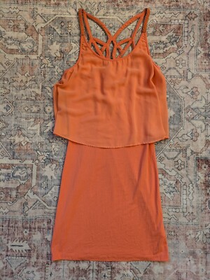 NEW Silvian Heach Orange Peach Mini Stretch Beaded Back Dress Small