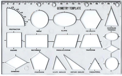 GEOMETRY STENCIL TECHNICAL DRAWING TEMPLATE ELLIPSE CIRCLE HEXAGON TRIANGLES mb