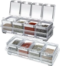 2 Set Clear Acrylic Seasoning Organizer Box with Lids and Spoons, 8 Pcs