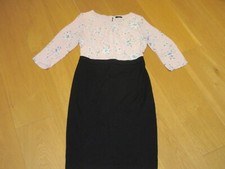 Ladies M&Co pink floral black 3/4 sleeve straight dress, size 10