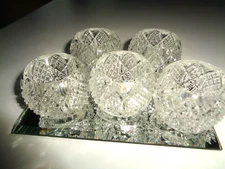 5 VINTAGE CUT CRYSTAL GLASS OPEN SALT CELLERS       VGC