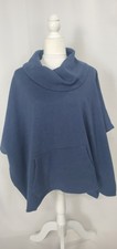 Womens Poncho Cape Large Blue Fleece Pullover Slouchy Neck Loungewear Topper