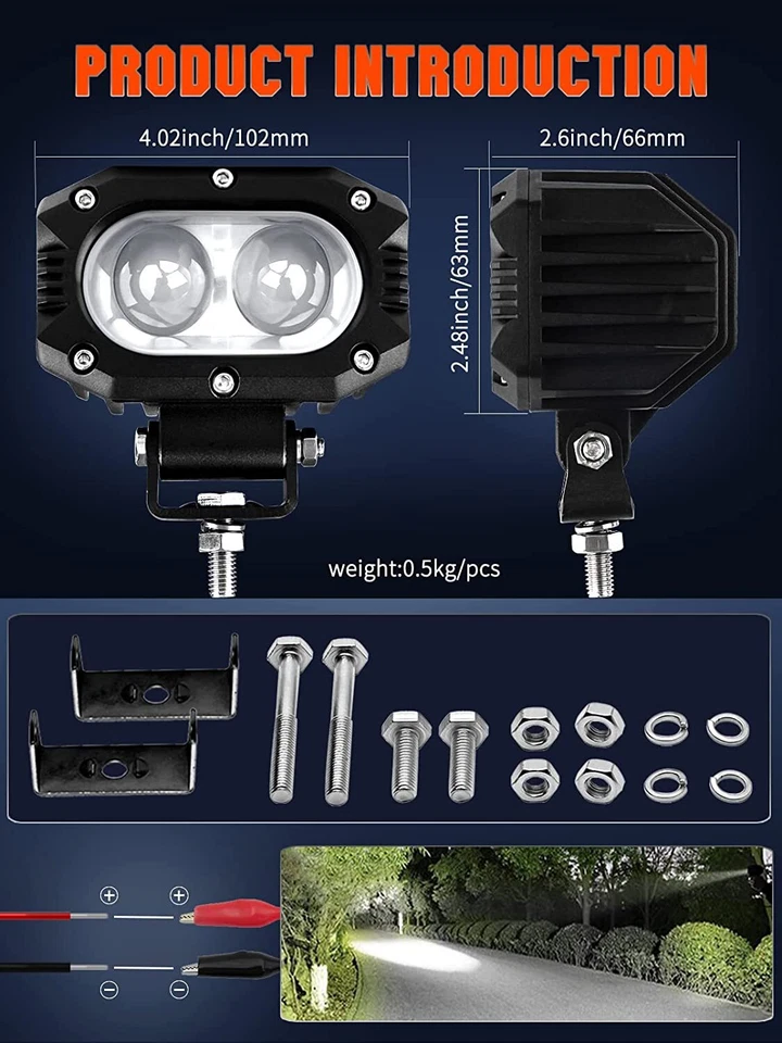 Par de cápsulas de trabajo LED de 4" para techo superior delantero Jeep Cherokee XJ todoterreno Foto 3 de 4