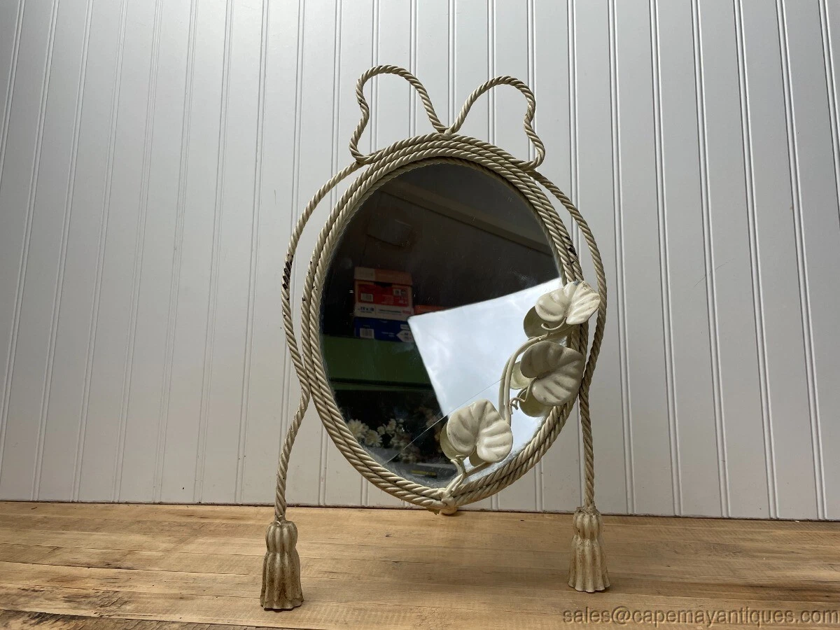 Vintage Tassel Footed Oval Mirror Bow Vine Tripod Vanity Desk Mirror