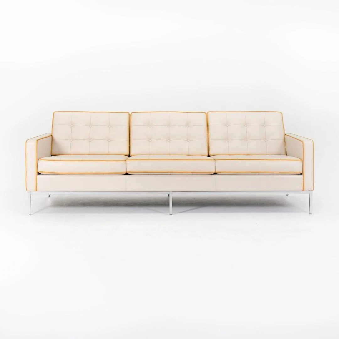 2012 Florence Knoll Three Seat Leather Sofa w/ Custom Leather and Chromed Base