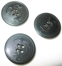 Lot of 3 Black Plastic 4-hole Nautical Anchor with Twisting Rope Buttons 7/8"