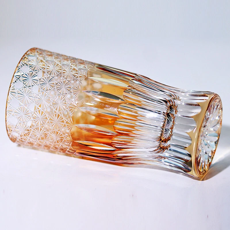 Vidrio de whisky Highball 260 ml soplado a mano cortado a mano naranja ilustraciones Foto 2 de 4