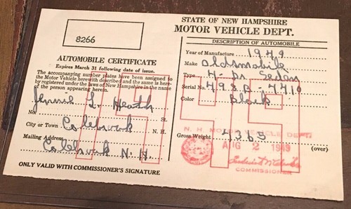 New Hampshire Original Motor Vehicle Registration U Pick - Picture 13 of 18