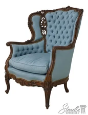 69448: French Louis XV Style Carved Walnut Tufted Wing Chair