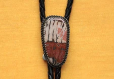 Vtg Hand Made Sterling Silver Native American Picture Stone Bolo Tie