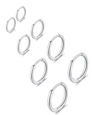 316L Surgical Stainless Steel Hoop Earrings 6mm, 8mm, 10mm, 12mm Silver Hugg...