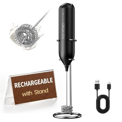 CIRCLE JOY Elektrischer Wiederaufladbarer Milchaufschäumer Handgerät mit Ständer Schwarz Dual