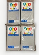 Lot 4 Silver Plastic Tablecloths 54x108 Rectangle Disposable Party Table Cover