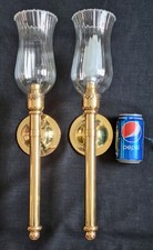 VINTAGE PAIR BRASS TORCH WALL SCONCES STORM GLASS SHADES GROSVENOR WALL LIGHTS