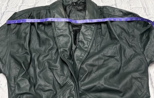 Vintage Leather Jacket Green Trench 1980s Small - Bild 8 von 12